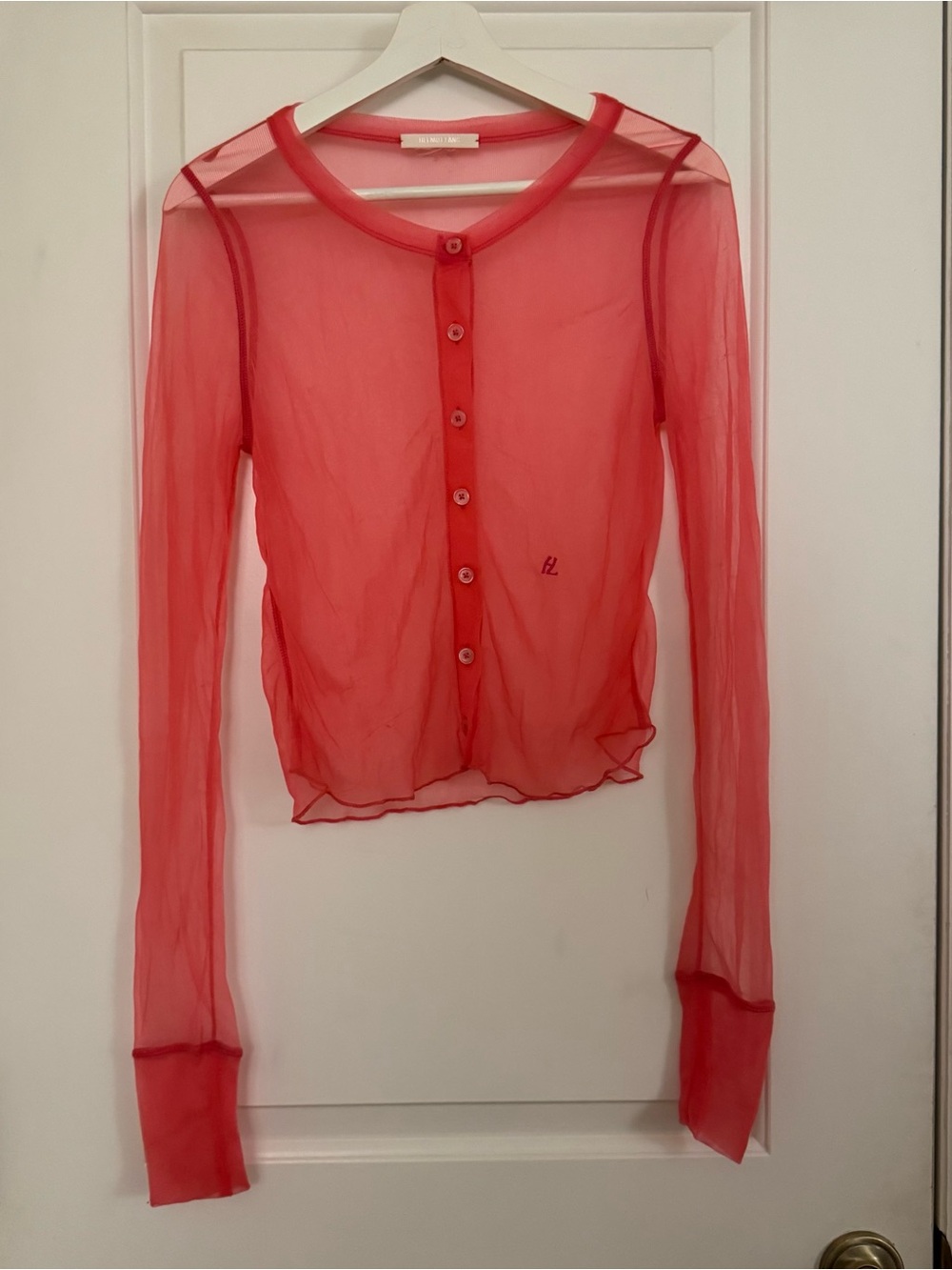 Helmut Lang Sheer Pink Long-Sleeve Button-Down Top